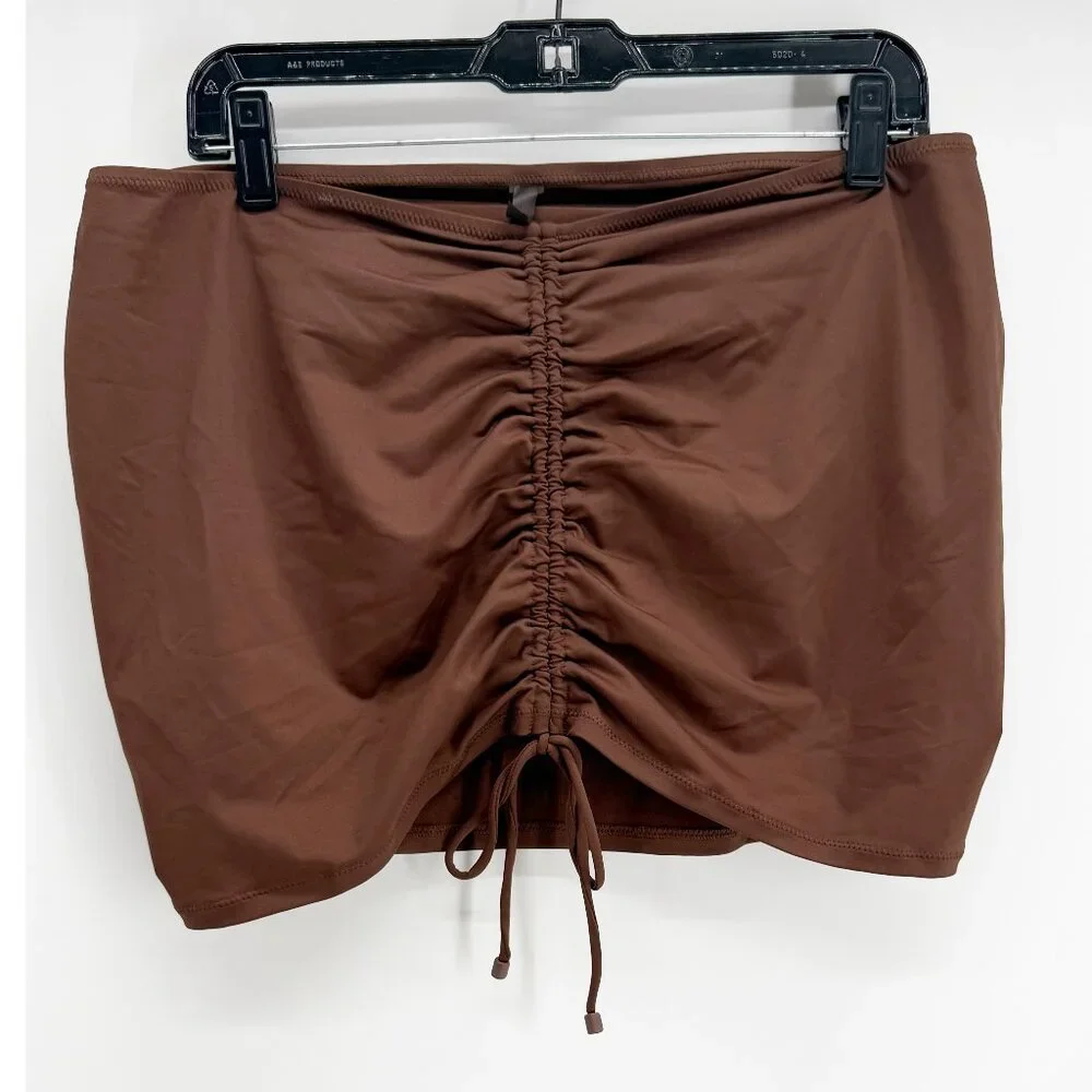 Skims Signature Swim Pull-on Ruched Mini Skirt cocoa resort wear